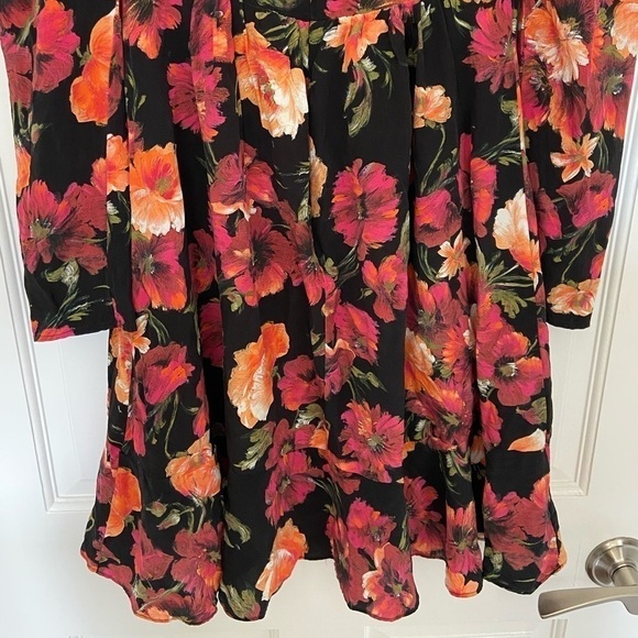 The Kooples Silk Black Pink Orange Floral Long Sleeve Button Formal Ruffle Dress - Picture 11 of 16